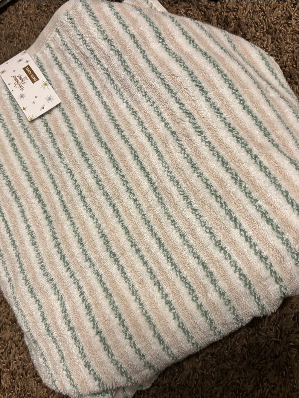 White, Cream, Seafoam Green Bath Towel
